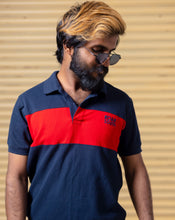 Load image into Gallery viewer, Navy Blue &amp; Red Half Hand Premium Collared Tshirt
