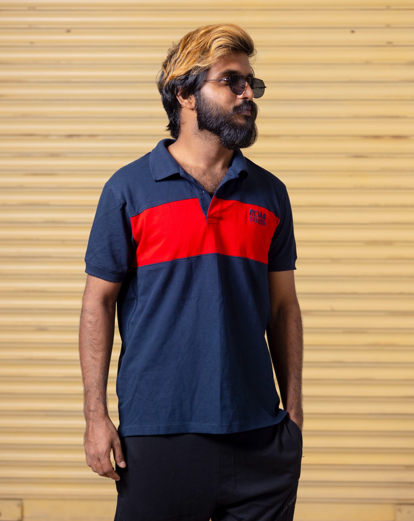 Navy Blue & Red Half Hand Premium Collared Tshirt