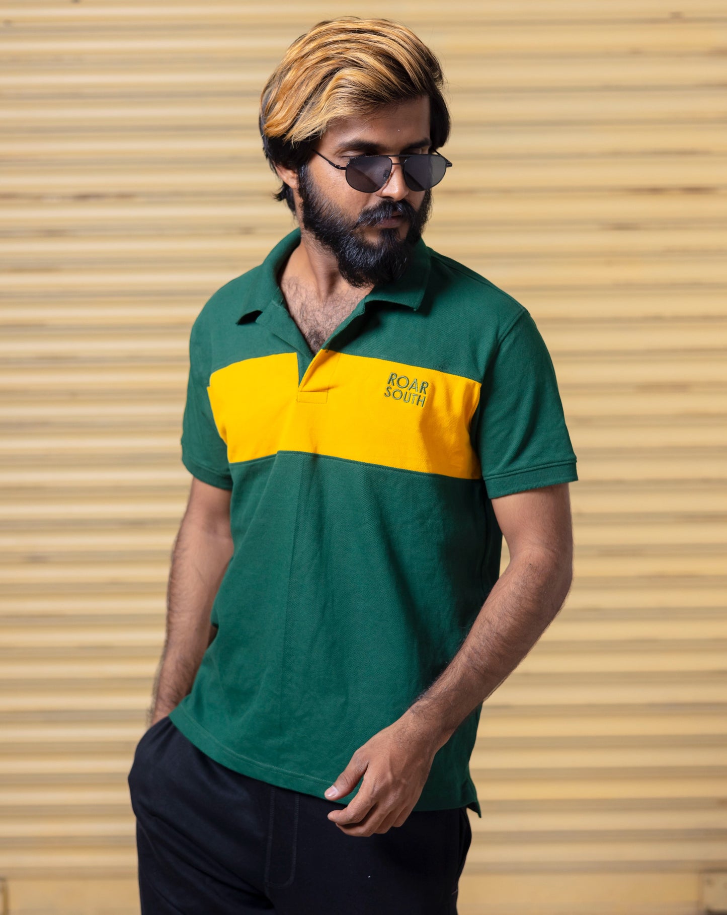 Green & Yellow Half Hand Premium Collared Tshirt