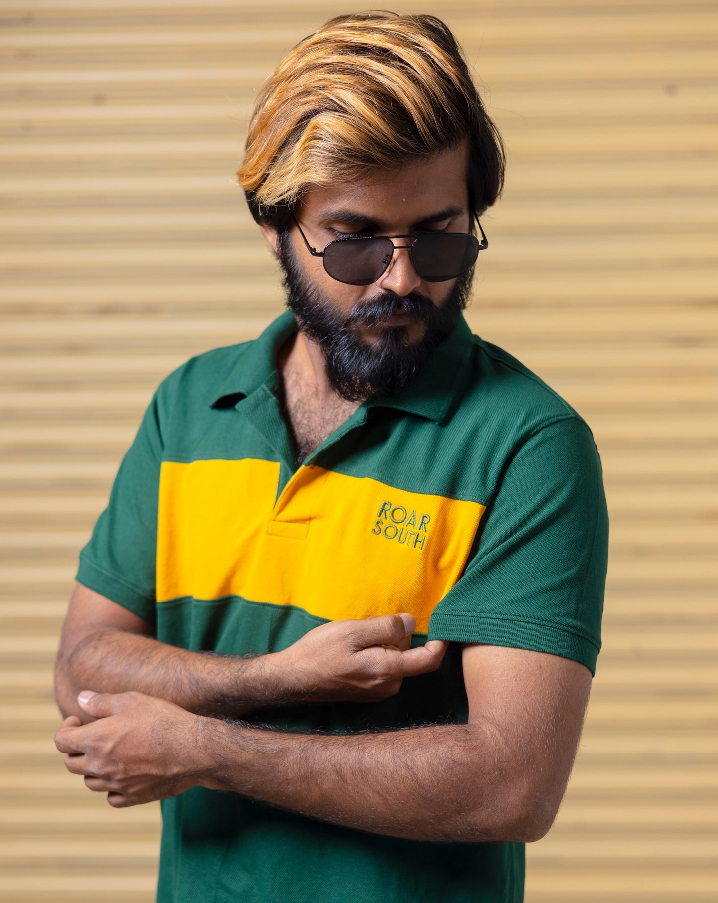 Green & Yellow Half Hand Premium Collared Tshirt