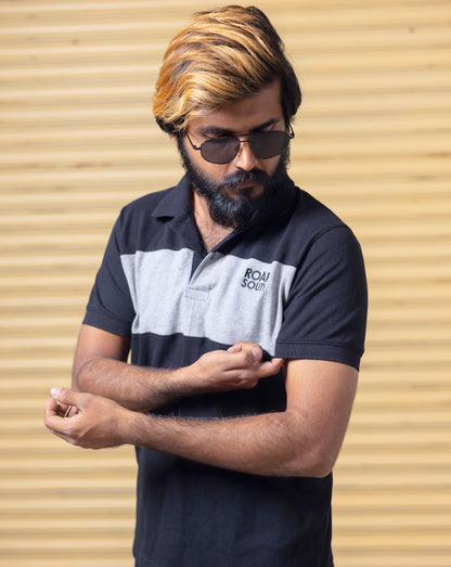 Black & Melange Half Hand Premium Collared Tshirt