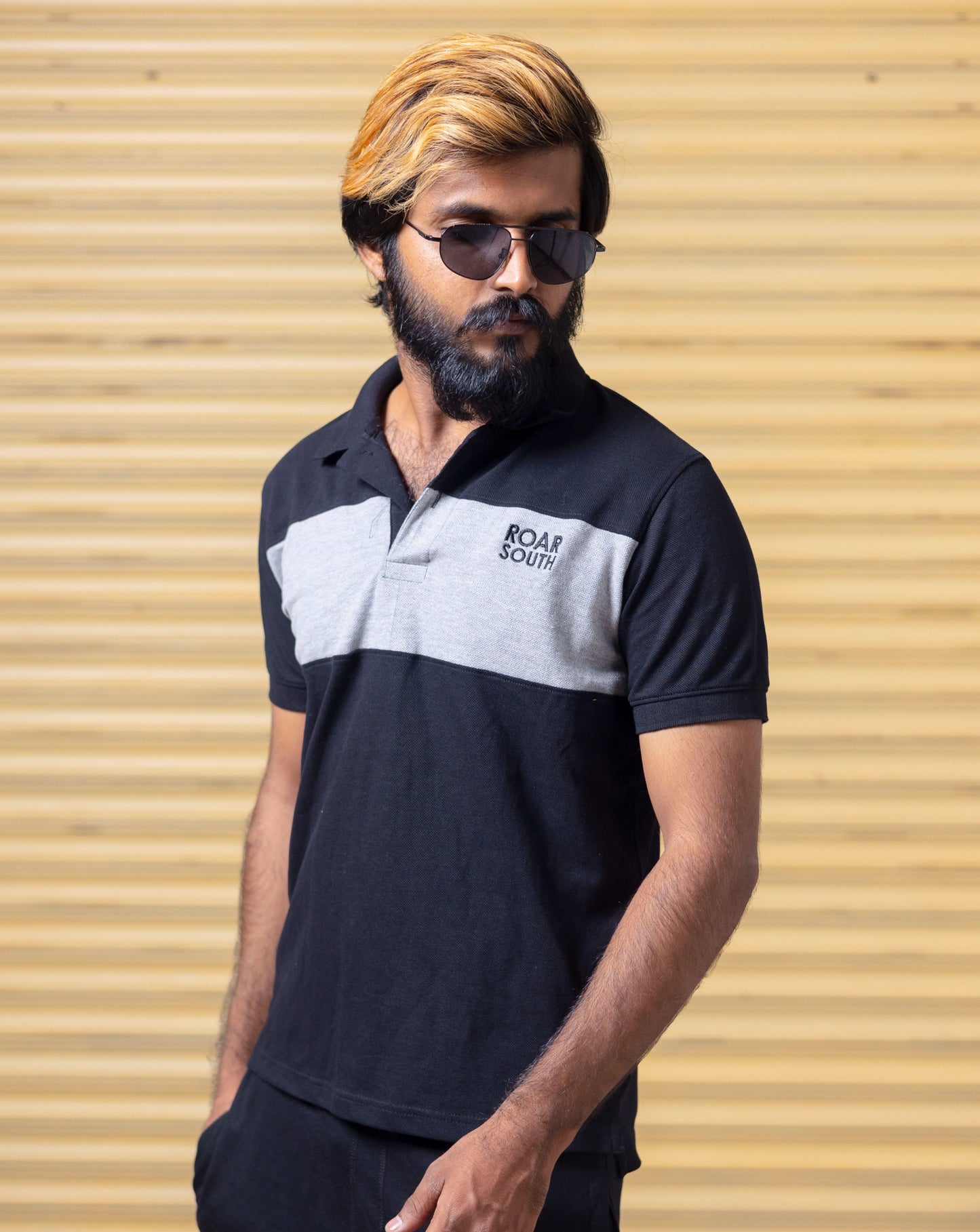 Black & Melange Half Hand Premium Collared Tshirt