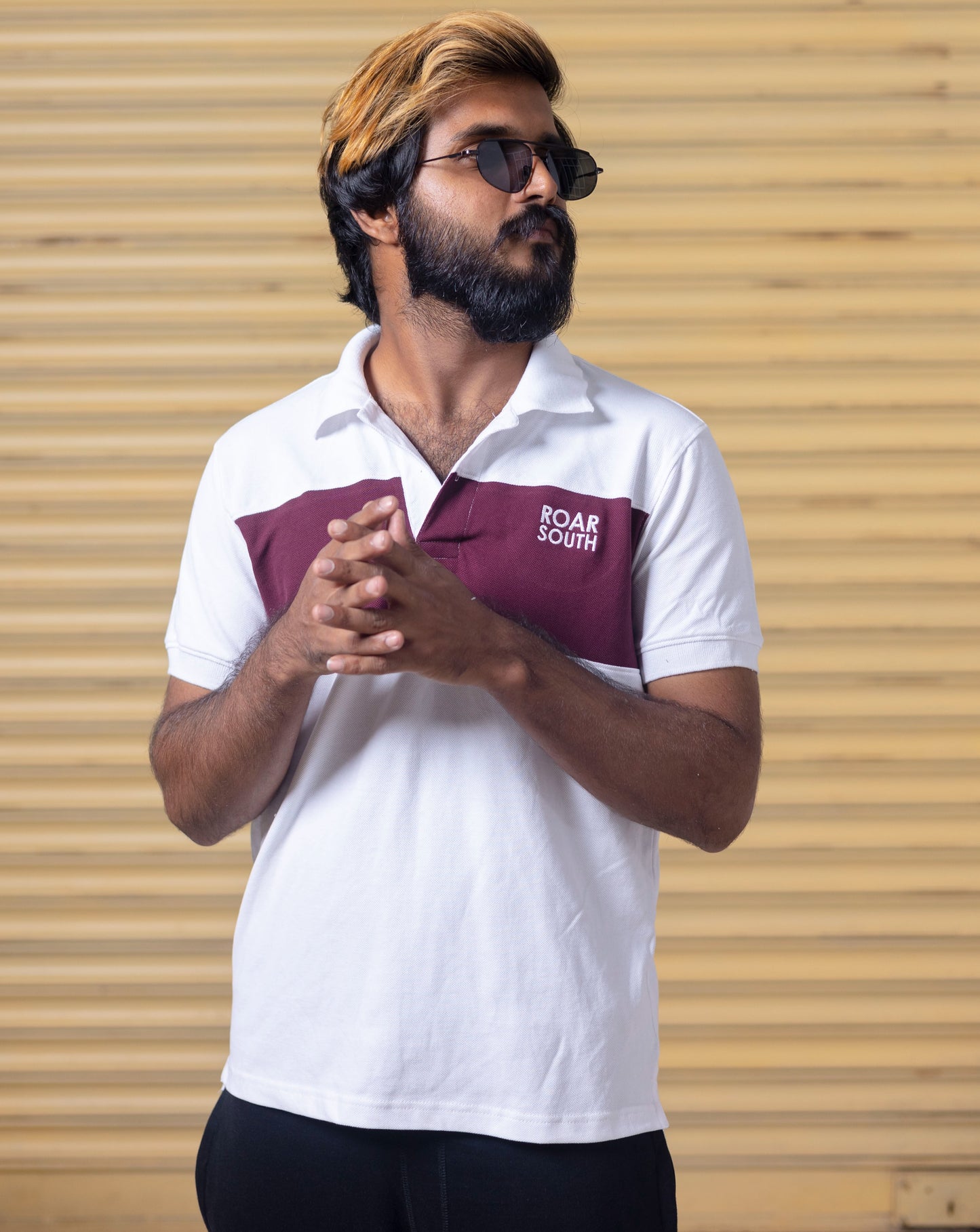 White & Maroon Half Hand Premium Collared Tshirt