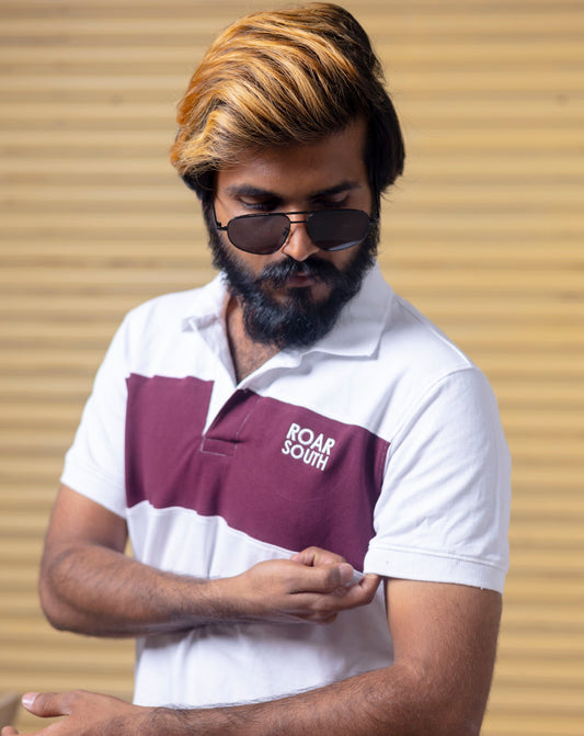 White & Maroon Half Hand Premium Collared Tshirt