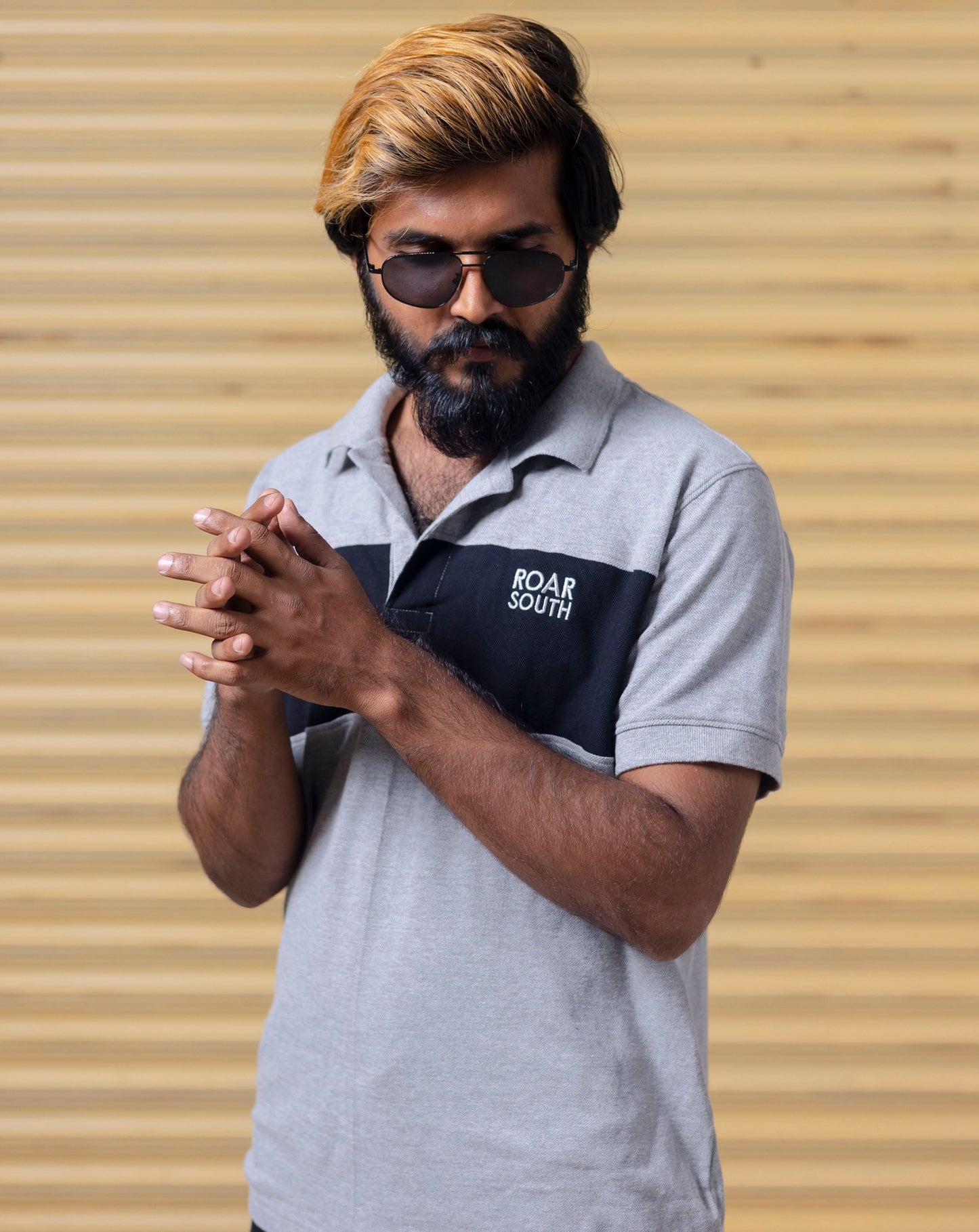 Melange & Navy Blue Half Hand Premium Collared Tshirt