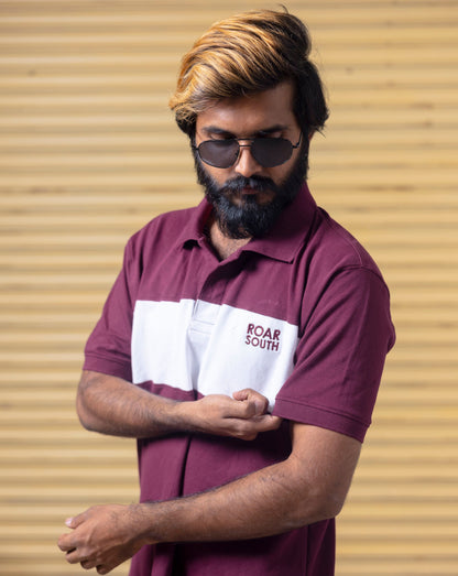 Maroon & White Half Hand Premium Collared Tshirt