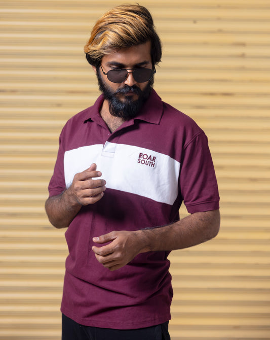 Maroon & White Half Hand Premium Collared Tshirt