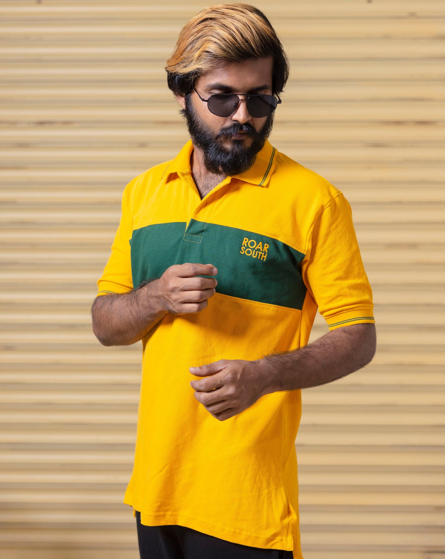 Yellow & Green Half Hand Premium Collared Tshirt